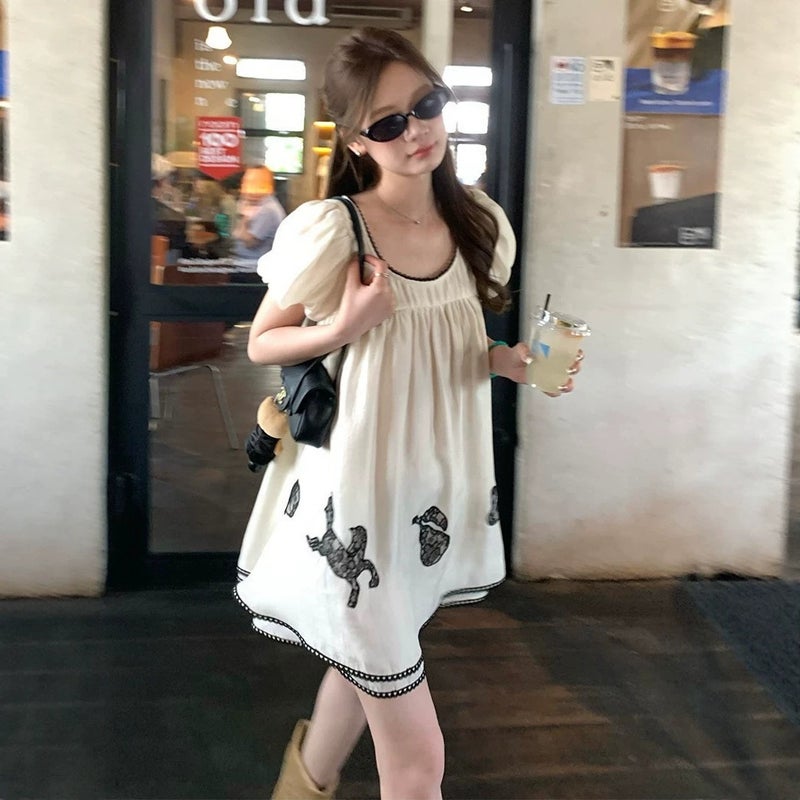 Women's Lace Embroidered Short Lyocell Dress - Image 1