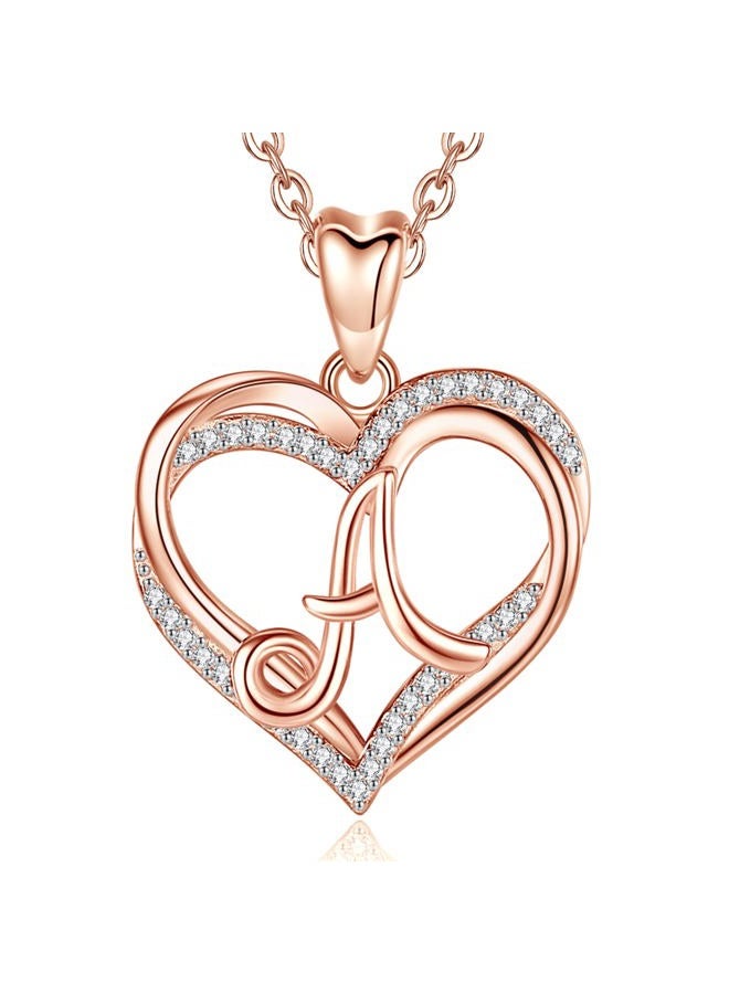 INFUSEU A Necklace Initial for Women Letter A Jewelry Rose Gold Heart Pendant Alphabet Capital Monogram Gift Teen Adolescent Teenager Young Girlfriend Mom Wife Dainty Trendy Cute - Image 1