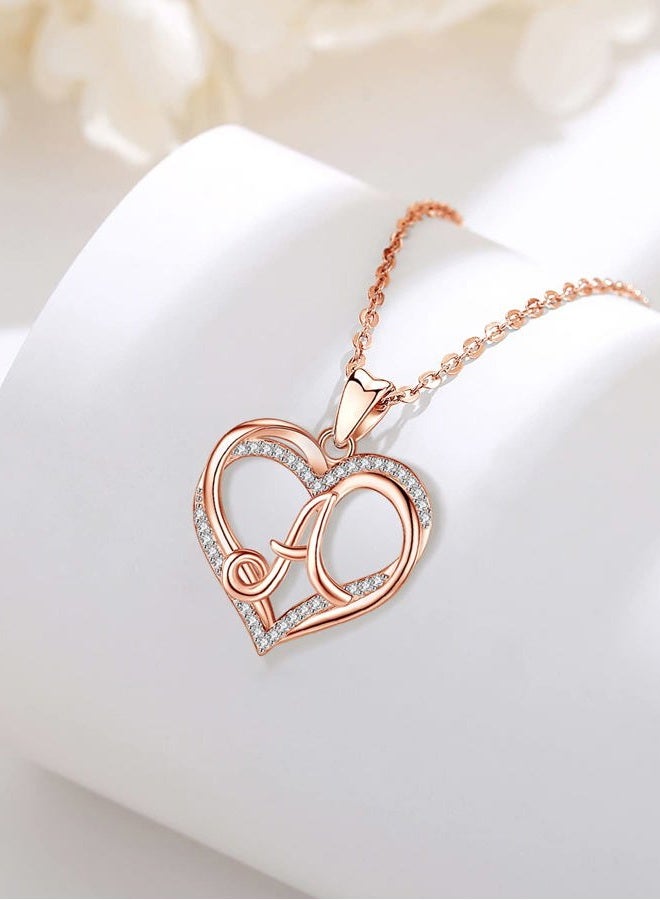 INFUSEU A Necklace Initial for Women Letter A Jewelry Rose Gold Heart Pendant Alphabet Capital Monogram Gift Teen Adolescent Teenager Young Girlfriend Mom Wife Dainty Trendy Cute - Image 3
