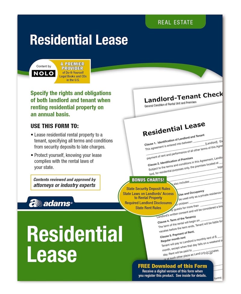 Adams Residential Lease Kit with Forms and Instructions - Customizable Lease Agreement - Image 1