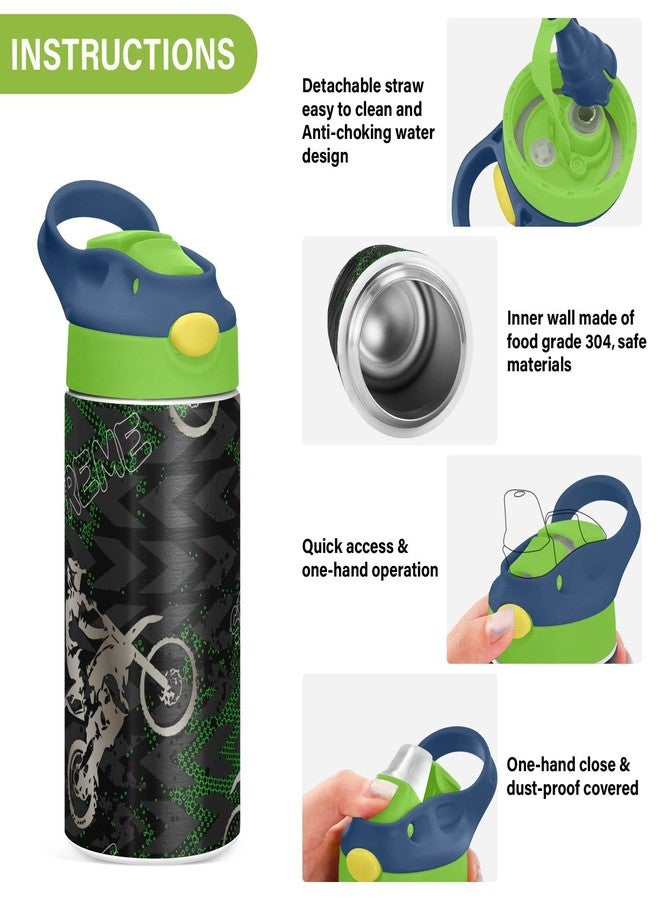 SDMKA Kids Water Bottle - 12 Oz Insulated Stainless Steel Water Bottles with Straw Lid for Girls/Boys, Leak Proof, BPA Free (Camouflage Motocross Riding) - Image 5
