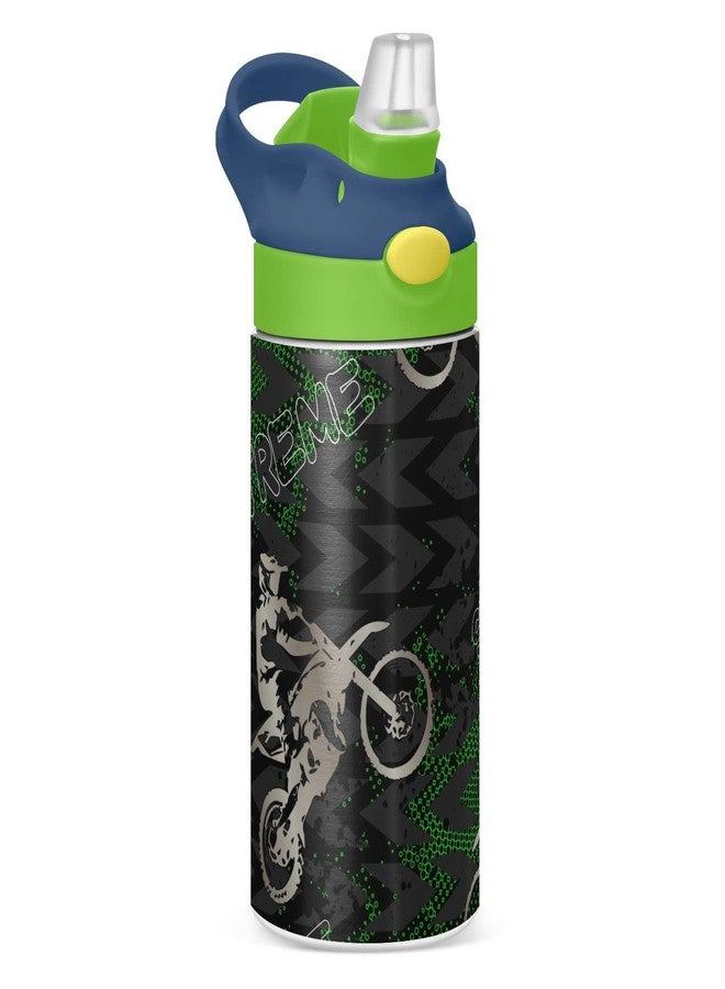 SDMKA Kids Water Bottle - 12 Oz Insulated Stainless Steel Water Bottles with Straw Lid for Girls/Boys, Leak Proof, BPA Free (Camouflage Motocross Riding) - Image 1