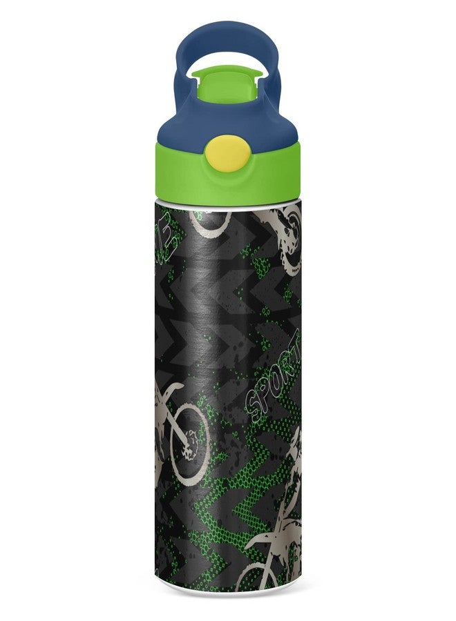 SDMKA Kids Water Bottle - 12 Oz Insulated Stainless Steel Water Bottles with Straw Lid for Girls/Boys, Leak Proof, BPA Free (Camouflage Motocross Riding) - Image 2