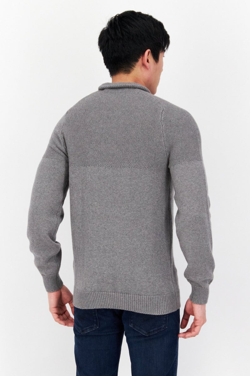 Lyle & Scott Men Mock Neck Embroidered Logo Long Sleeves Sweatshirt, Mid Grey Marl - Image 3