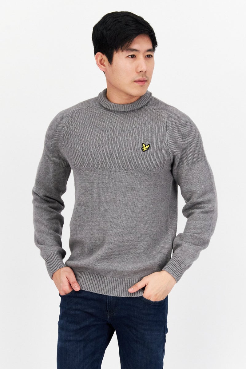 Lyle & Scott Men Mock Neck Embroidered Logo Long Sleeves Sweatshirt, Mid Grey Marl - Image 1
