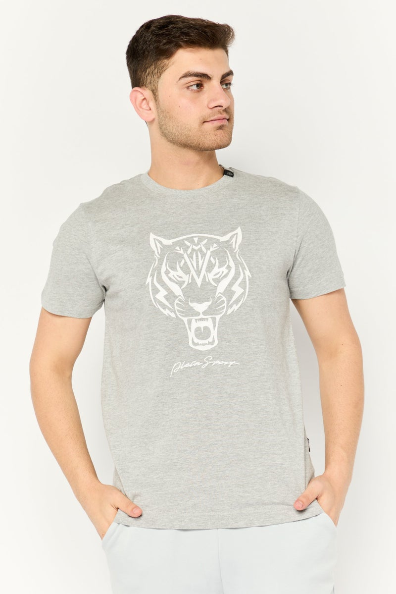 PHILIPP PLEIN تي شيرت رياضي للرجال بأكمام قصيرة، خارجي، رمادي - Image 1