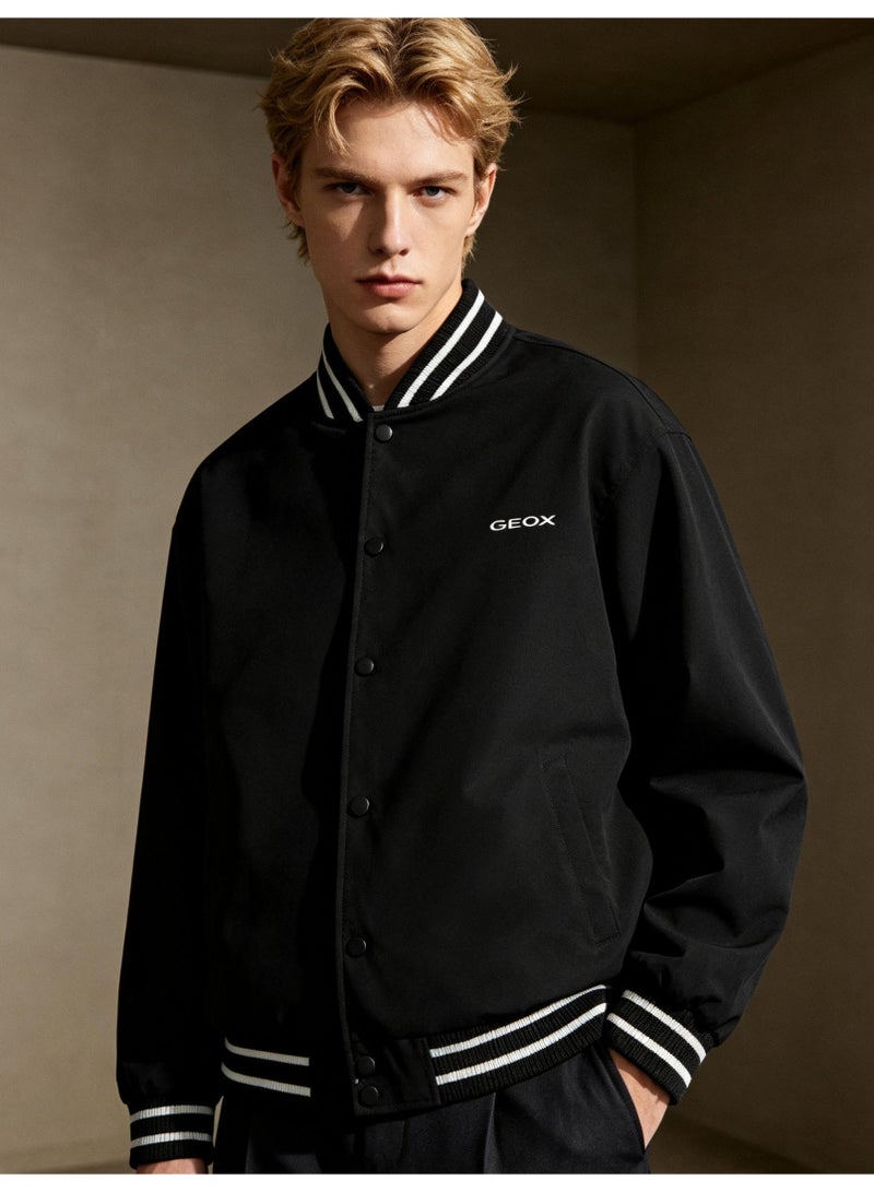 GEOX Men's Women's Button Baseball Bomber Jacket Black - Image 1