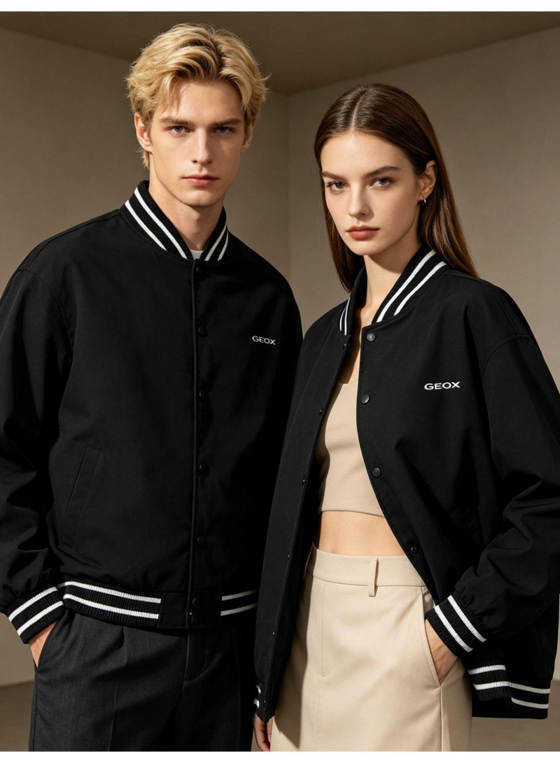 GEOX Men's Women's Button Baseball Bomber Jacket Black - Image 4