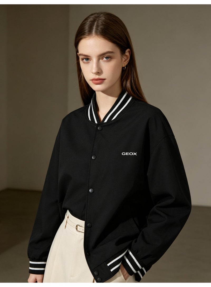 GEOX Men's Women's Button Baseball Bomber Jacket Black - Image 2