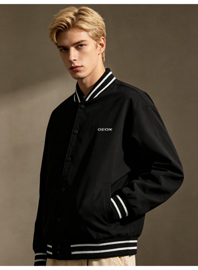 GEOX Men's Women's Button Baseball Bomber Jacket Black - Image 5