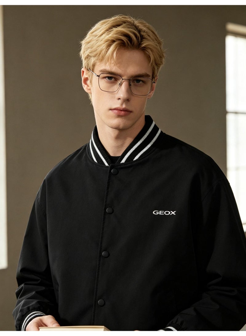 GEOX Men's Women's Button Baseball Bomber Jacket Black - Image 3