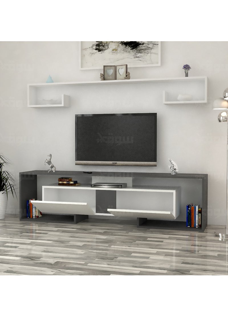 ستايلش هوم - مكتبة تلفزيون مودرن ابيض ورمادي - TV34 - Image 1