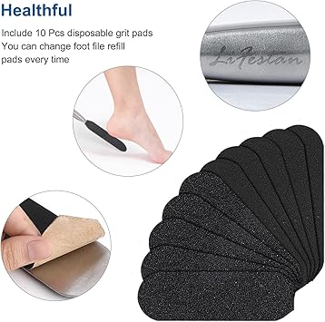 Lifestan Pedicure Foot File and Callus Remover for Hard Skin Professional Stainless Steel Foot Rasp File with Ten Free Refill Grits DoubleSided Replacement Pads Easy Feet Scrubber for Bath Pedicure Salon - Image 3