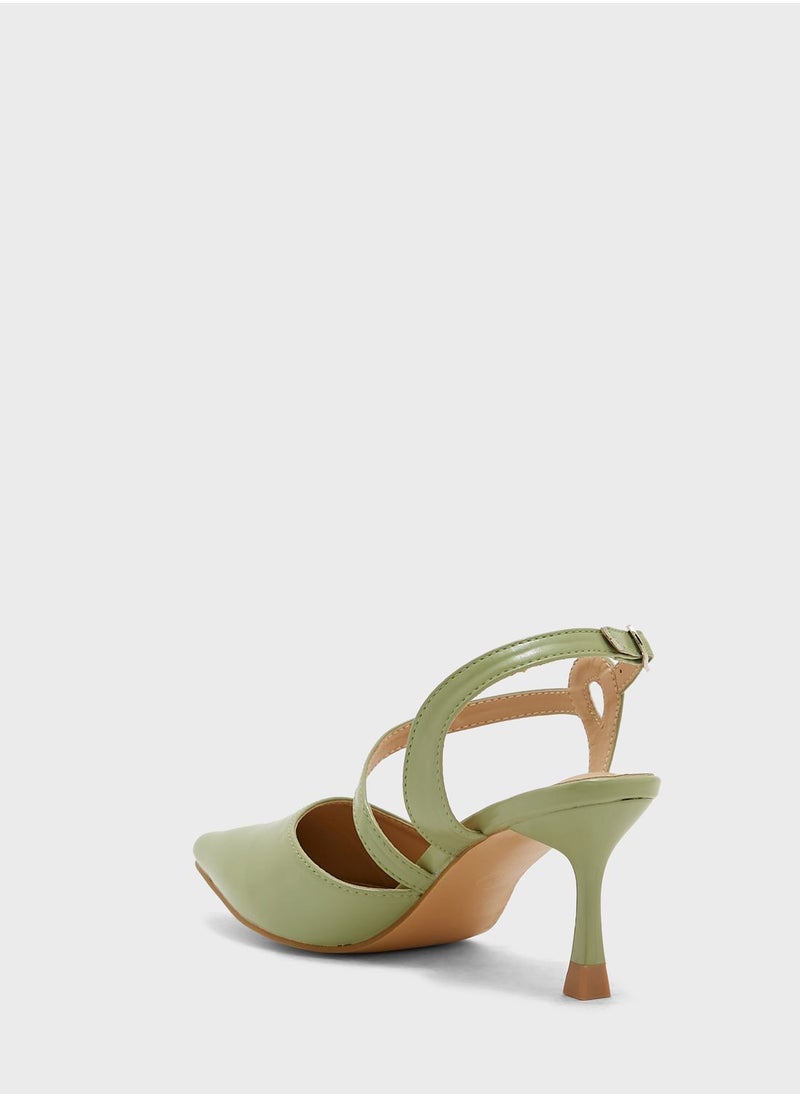 ELLA - Shiny Asymetric Strap Pointed Pump - Image 1