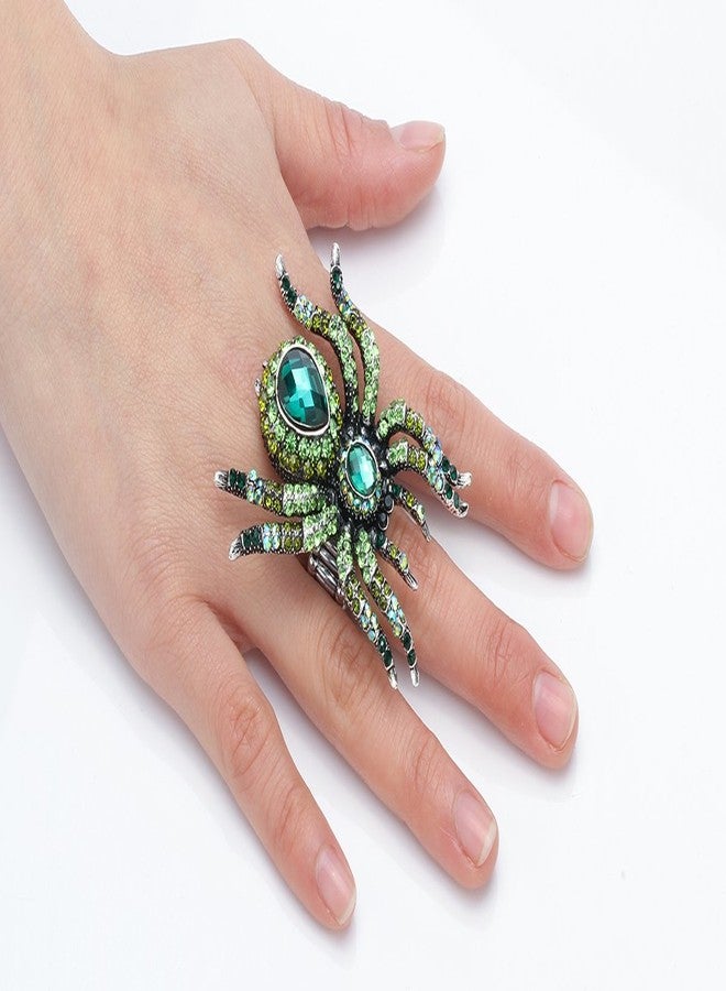 Szxc Women's Spider Stretch Rings Fit Finger Size 7 To 9 - Soft Elastic Band Perfect for Arthritis - Lead & Nickle Free - Silk Scarf Clasp - 2-2/5" X 2" - Halloween Costume Accessories (Green) - Image 2