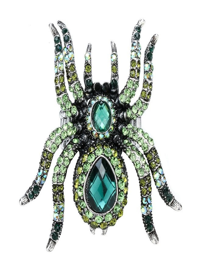 Szxc Women's Spider Stretch Rings Fit Finger Size 7 To 9 - Soft Elastic Band Perfect for Arthritis - Lead & Nickle Free - Silk Scarf Clasp - 2-2/5" X 2" - Halloween Costume Accessories (Green) - Image 1