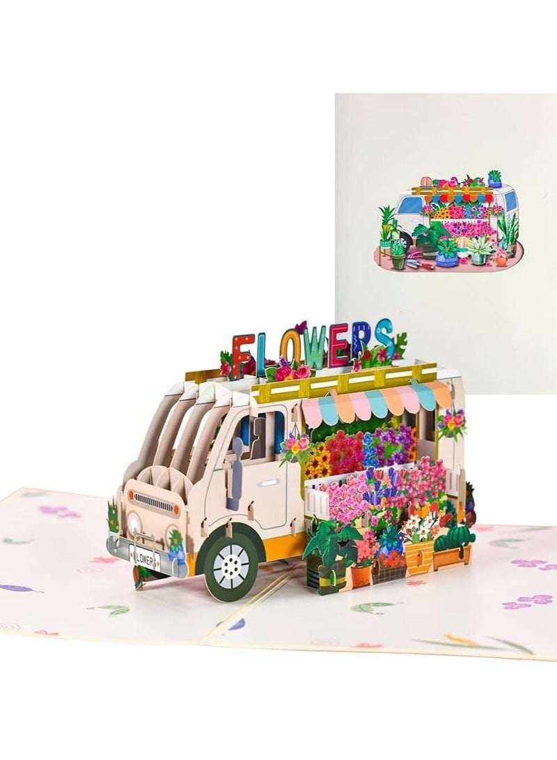 SYOSI Flower Truck Pop Up Card, Handmade 3D Greeting Cards for Mothers Day, Wedding, Anniversary, Thank You, Thinking of You, Sympathy, Get Well All Occasion  - Image 1