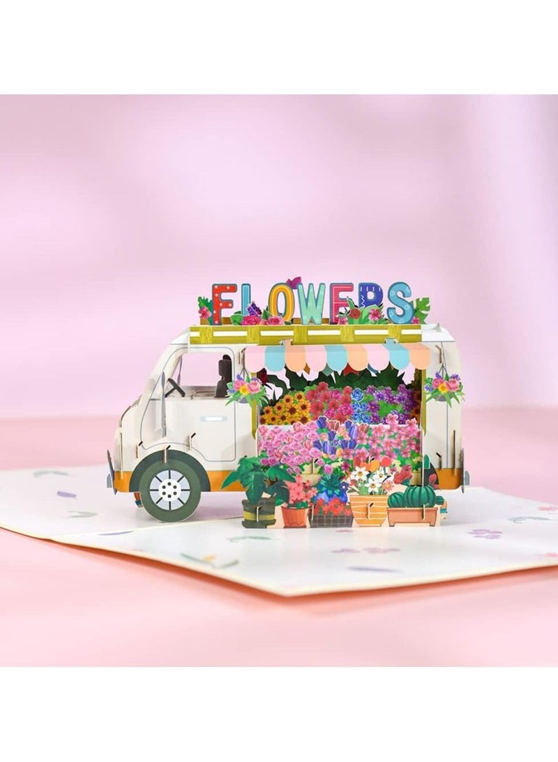 SYOSI Flower Truck Pop Up Card, Handmade 3D Greeting Cards for Mothers Day, Wedding, Anniversary, Thank You, Thinking of You, Sympathy, Get Well All Occasion  - Image 4