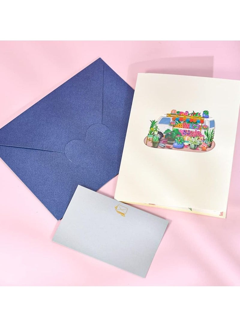 SYOSI Flower Truck Pop Up Card, Handmade 3D Greeting Cards for Mothers Day, Wedding, Anniversary, Thank You, Thinking of You, Sympathy, Get Well All Occasion  - Image 2