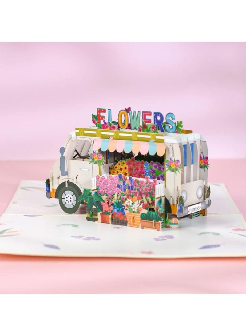 SYOSI Flower Truck Pop Up Card, Handmade 3D Greeting Cards for Mothers Day, Wedding, Anniversary, Thank You, Thinking of You, Sympathy, Get Well All Occasion  - Image 5