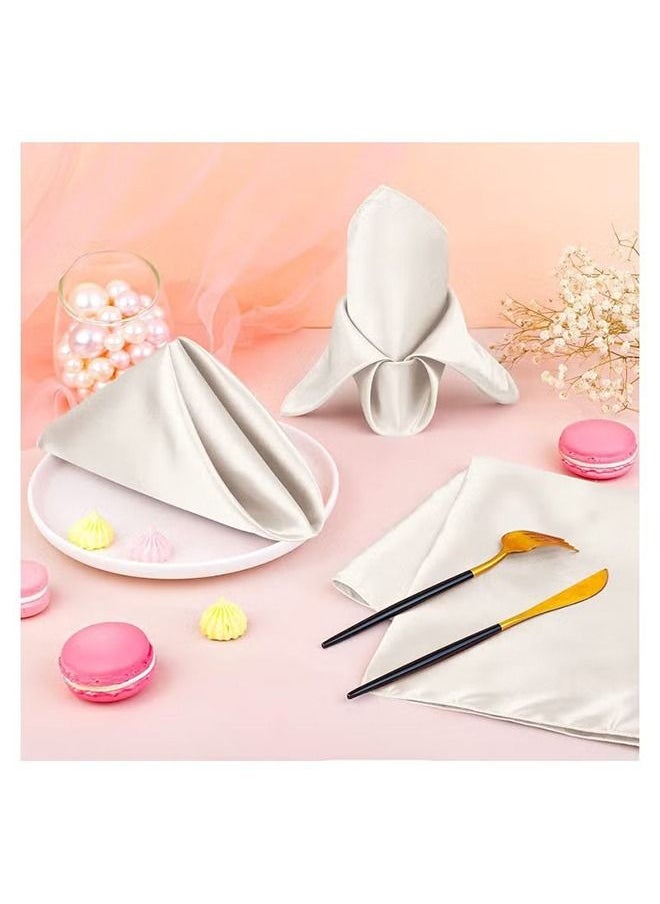 Ant Satin Napkins, Square Table Napkins, 10 Pcs 17x17" Soft Dinner Napkins Elegant Silk Napkins for Dinner Wedding Parties, Soft Smooth Fabric Washable Napkins for Parties, Weddings and Dinners (Ivory)  - Image 3