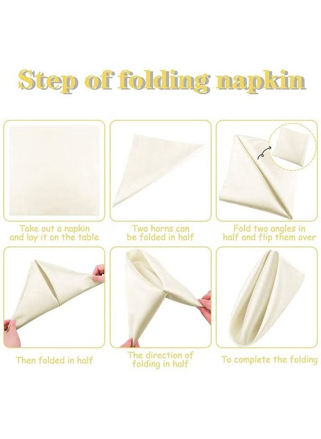 Ant Satin Napkins, Square Table Napkins, 10 Pcs 17x17" Soft Dinner Napkins Elegant Silk Napkins for Dinner Wedding Parties, Soft Smooth Fabric Washable Napkins for Parties, Weddings and Dinners (Ivory)  - Image 4
