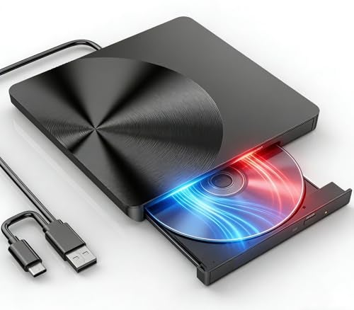 BRIGHTSHOW Portable External CD/DVD Drive, USB 3.0 & USB C CD Burner +/-RW RW Burner CD ROM Reader Writer Disk Duplicator Optical Drive for Laptop Desktop PC Windows 11/10/8/7 Apple Mac Pro MacBook Mac Linux - Image 2