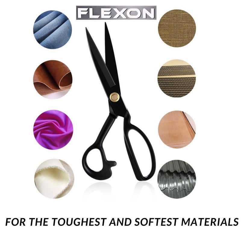 GEMSY Flexon 12 Inch Tailoring Scissors for cloth cutting big, professional carbon stainless steel tailor scissor for fabric sewing, best multipurpose scissor, Black - Set of 1 - Image 3