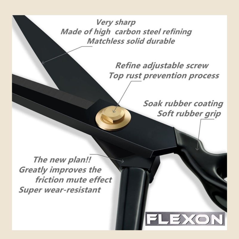 GEMSY Flexon 12 Inch Tailoring Scissors for cloth cutting big, professional carbon stainless steel tailor scissor for fabric sewing, best multipurpose scissor, Black - Set of 1 - Image 2