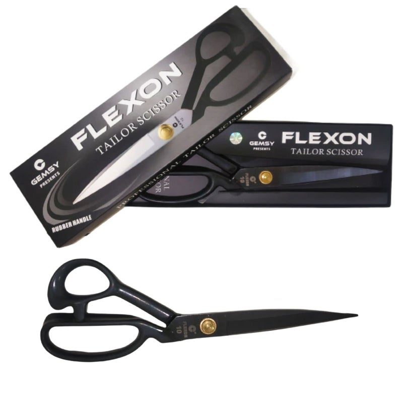 GEMSY Flexon 12 Inch Tailoring Scissors for cloth cutting big, professional carbon stainless steel tailor scissor for fabric sewing, best multipurpose scissor, Black - Set of 1 - Image 1