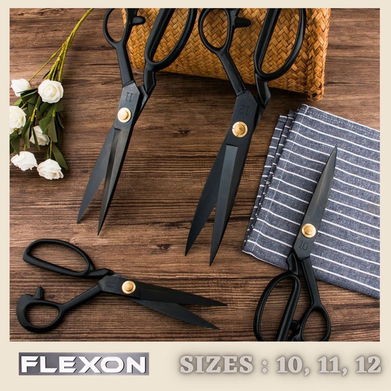 GEMSY Flexon 12 Inch Tailoring Scissors for cloth cutting big, professional carbon stainless steel tailor scissor for fabric sewing, best multipurpose scissor, Black - Set of 1 - Image 4