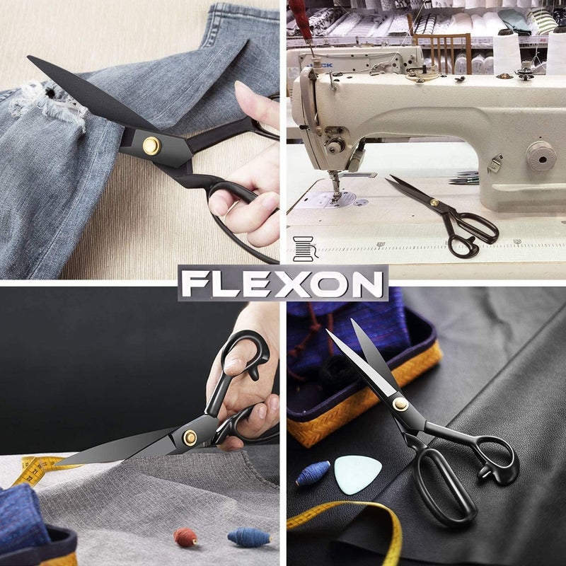 GEMSY Flexon 12 Inch Tailoring Scissors for cloth cutting big, professional carbon stainless steel tailor scissor for fabric sewing, best multipurpose scissor, Black - Set of 1 - Image 5