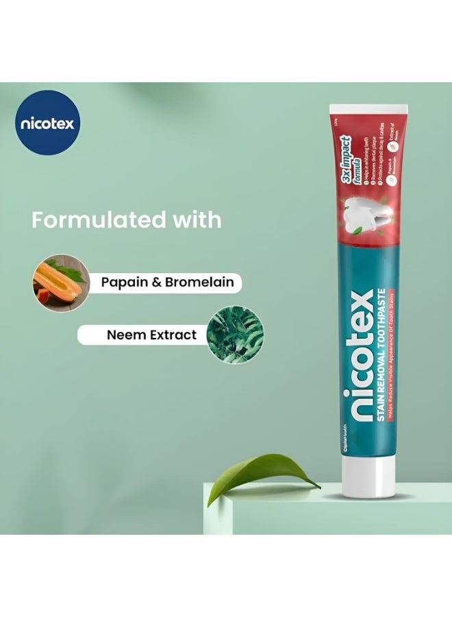 Cipla Nicotex Stain Removal Toothpaste | Teeth Whitening, Plaque Removal, Protection Against Decay And Cavities | Papain, Bromelain, Neem Extract, Meswak Extract | With Fluoride | Sls Free | 100G - Image 3