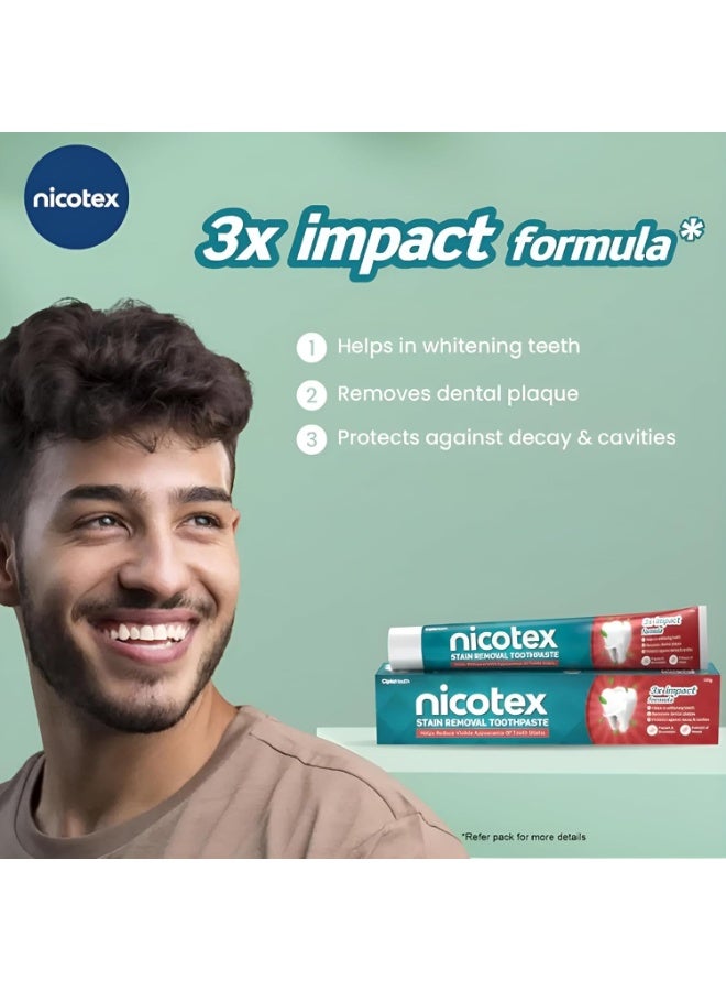 Cipla Nicotex Stain Removal Toothpaste | Teeth Whitening, Plaque Removal, Protection Against Decay And Cavities | Papain, Bromelain, Neem Extract, Meswak Extract | With Fluoride | Sls Free | 100G - Image 4