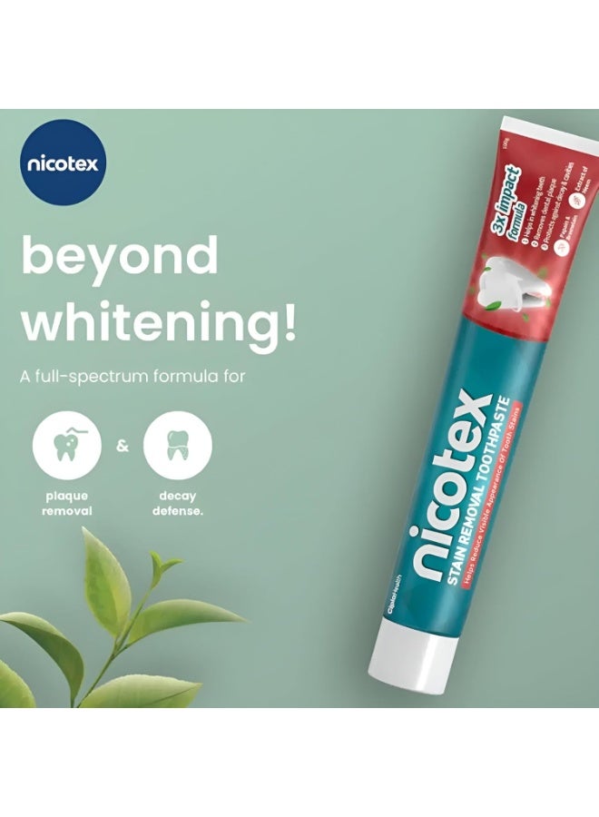 Cipla Nicotex Stain Removal Toothpaste | Teeth Whitening, Plaque Removal, Protection Against Decay And Cavities | Papain, Bromelain, Neem Extract, Meswak Extract | With Fluoride | Sls Free | 100G - Image 2