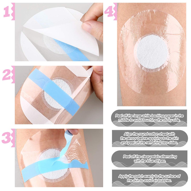 Nuanchu Shower Waterproof Patch Freestyle Transparent Adhesive Patches Waterproof Sensor Covers Precut Clear Protection Stickers Clear CGM Overpatch Tape Without Hole, Blue and Pink (60 Packs) - Image 2