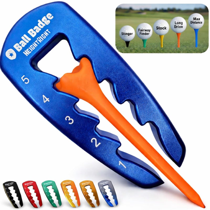 HODL 21 Ball Badge HeightRight Adjustable Golf Tee Height Tool â€“ Precision Tee Height Setter for Consistent Swings, Durable Aluminum Design, Easy-to-Use Golf Training Aid (Blue) - Image 1