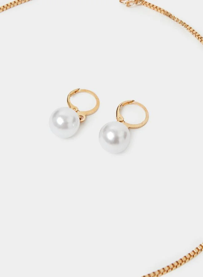 Styli  Gold Tone Pearls Embellished Pendant Necklace and Hoop Earrings Set for Women | Best Price UAE
