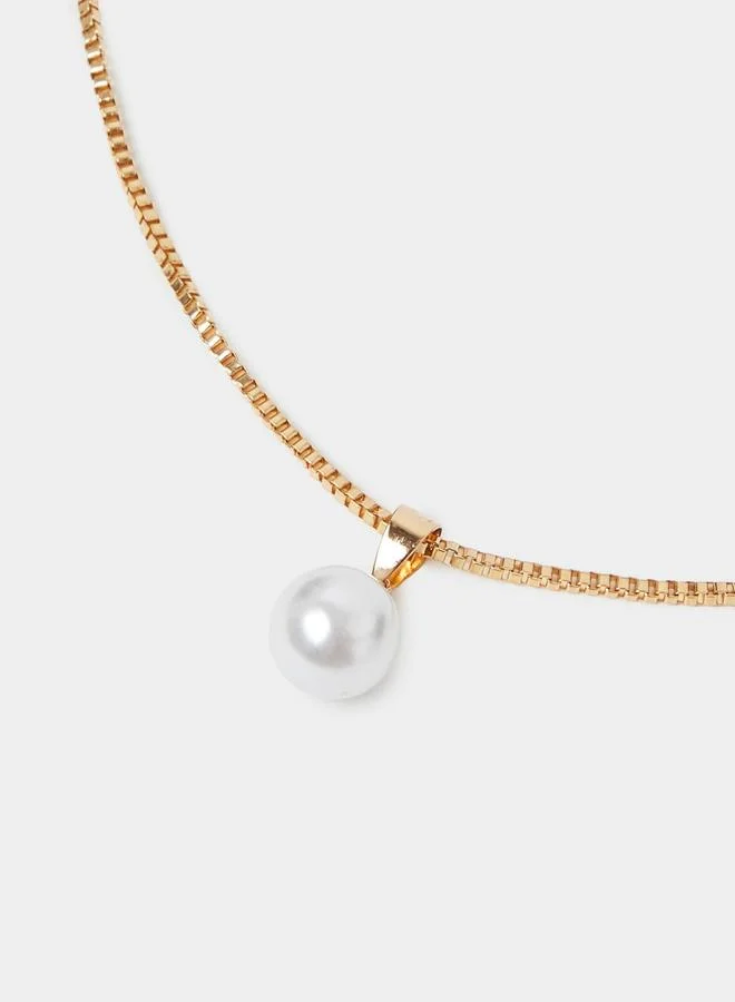 Styli  Gold Tone Pearls Embellished Pendant Necklace and Hoop Earrings Set for Women | Best Price UAE