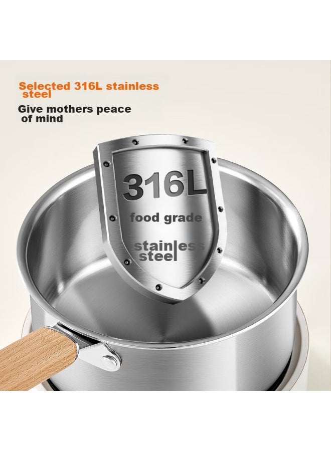 Joyoung Milk Pot, Baby Food Pot, 316l Stainless Steel, Noodle And Milk Pot, 18cm, Suitable For Gas And Induction Stoves, Small Soup Pot With Steamer Insert - Image 1
