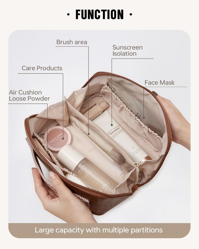 EACHY Travel Makeup Bag,Large Capacity Cosmetic Bags for Women,Waterproof Portable Pouch Open Flat Toiletry Bag Pattern Makeup Bag - Image 2