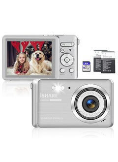 YEEIN Digital Camera, Rechargeable 30MP Point and Shoot Camera with 32GB Card 18X Digital Zoom, Compact Camera for Kids Teens Aldults Elders (Silver)  - Image 1