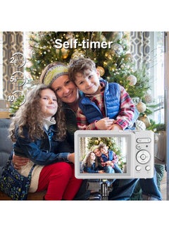 YEEIN Digital Camera, Rechargeable 30MP Point and Shoot Camera with 32GB Card 18X Digital Zoom, Compact Camera for Kids Teens Aldults Elders (Silver)  - Image 3