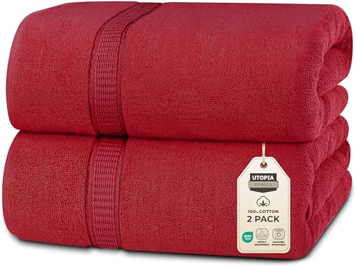 Utopia Towels Luxurious Jumbo Bath Sheet 2 Piece 600 GSM 35 by 70 Inches 100 Ring Spun Cotton Highly Absorbent and Quick Dry Extra Large Bath Towel Super Soft Towel Red