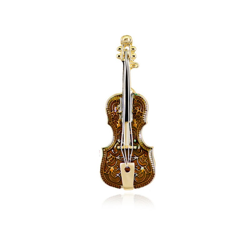 Mini Violin Brooch: Brown Alloy, Eye Catching Elegant Design - Unique Vintage Exquisite Pin for Holiday Gifting, Music Lovers, Daughters, Moms And Friends - Image 1