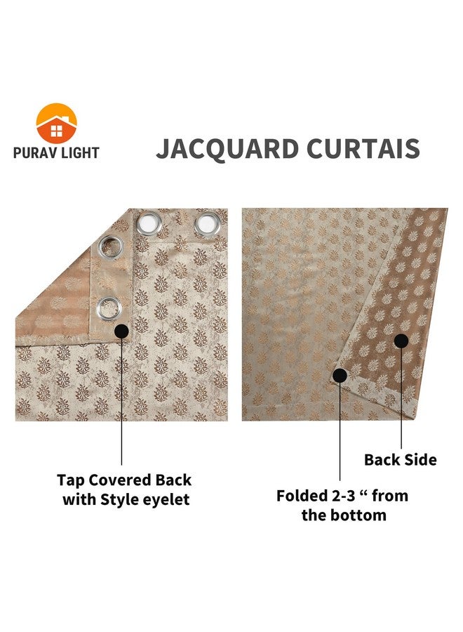 Purav Light Floral Design Jacquard Blackout Jute Curtains for Door 8 Feet Living Room Bedroom, Brown - Set of 2 - Image 3