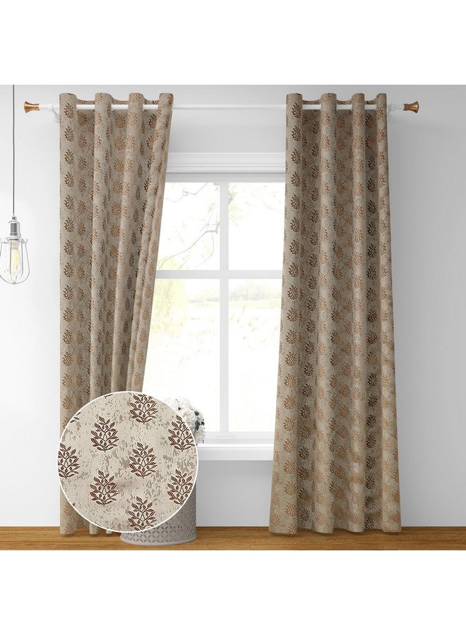 Purav Light Floral Design Jacquard Blackout Jute Curtains for Door 8 Feet Living Room Bedroom, Brown - Set of 2 - Image 1