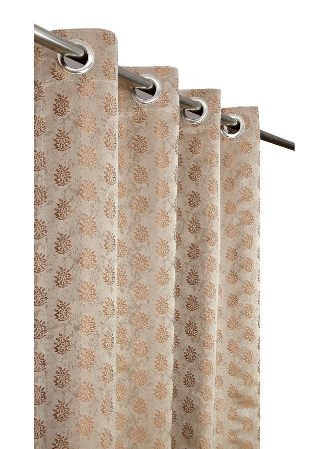 Purav Light Floral Design Jacquard Blackout Jute Curtains for Door 8 Feet Living Room Bedroom, Brown - Set of 2 - Image 4