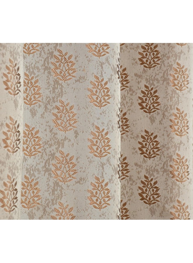 Purav Light Floral Design Jacquard Blackout Jute Curtains for Door 8 Feet Living Room Bedroom, Brown - Set of 2 - Image 2