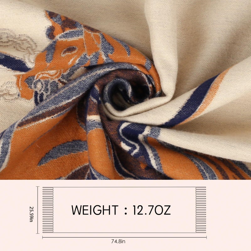 EXTREE Scarfs for Women Pashmina Silky Shawl Wrap for Evening Dressing Blanket Open Front Poncho Cape (AIS-beige-horse) - Image 3